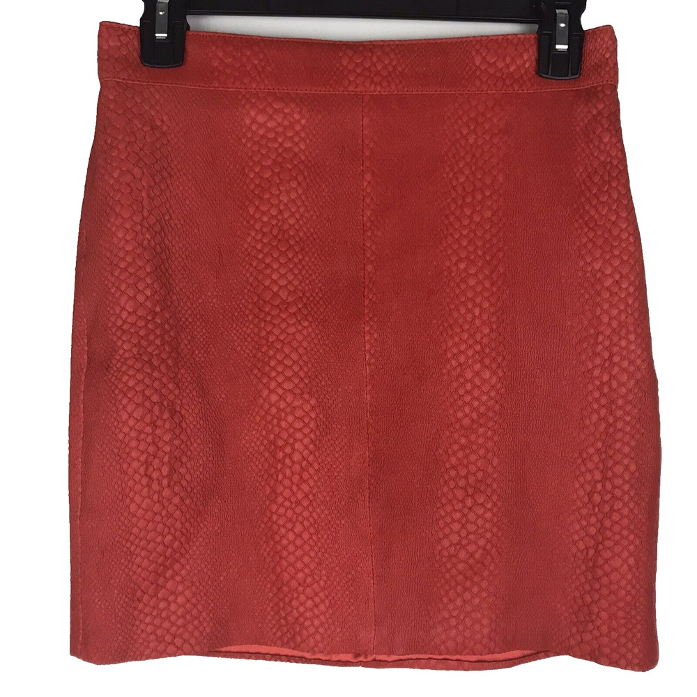 X by NBD Revolve Leather Mini Skirt Snake Texture Orange Lined High Rise Small